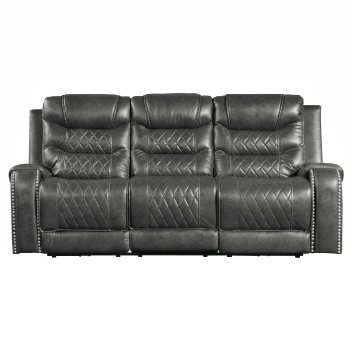 9405GY-3PW Power Double Reclining Sofa with Center Drop-Down Cup Holders, Receptacles and USB Ports