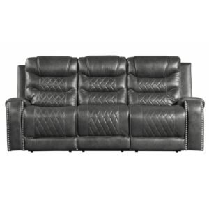 9405GY-3 Double Reclining Sofa with Center Drop-Down Cup Holders, Receptacles and USB Ports