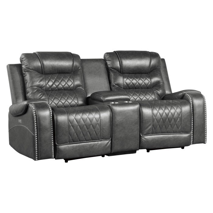Second image of 9405GY-2PW Power Double Reclining Love Seat with Center Console, Receptacles and USB Ports