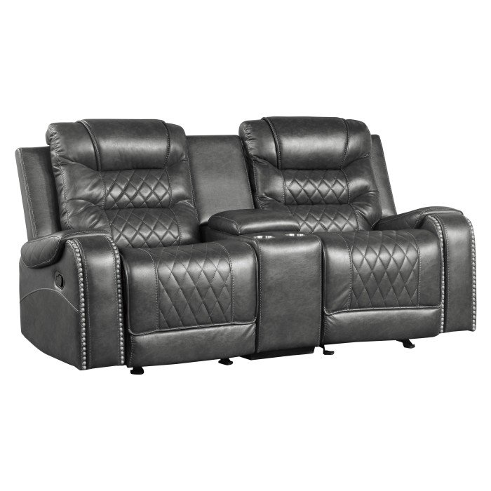 Second image of 9405GY-2 Double Glider Reclining Love Seat with Center Console, Receptacles and USB Port