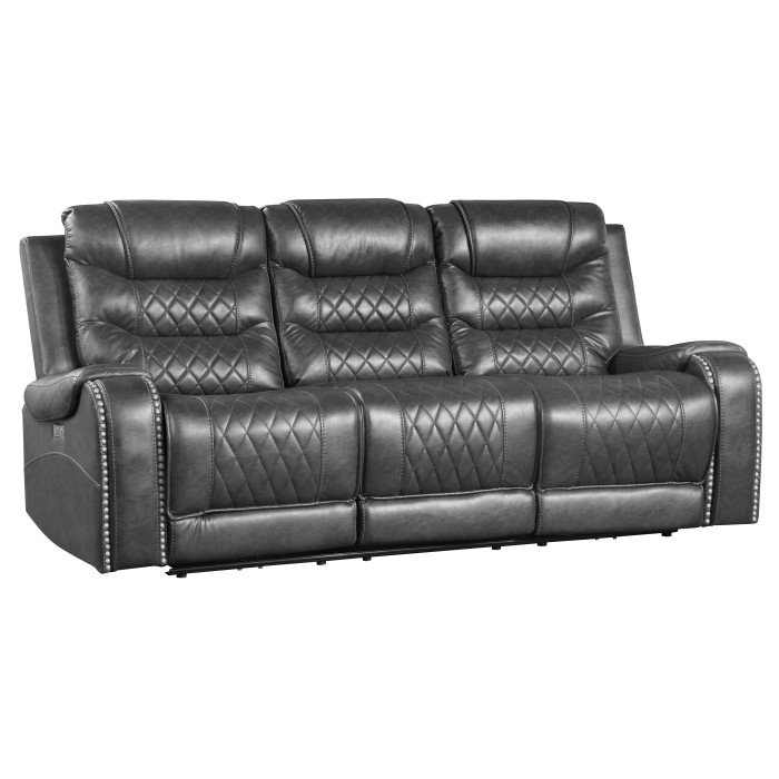 Second image of 9405GY-3PW Power Double Reclining Sofa with Center Drop-Down Cup Holders, Receptacles and USB Ports