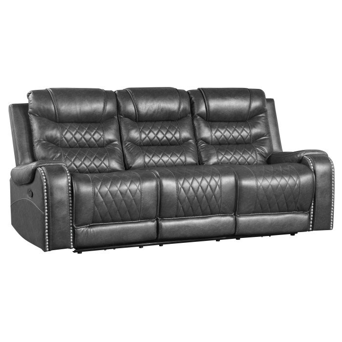 Second image of 9405GY-3 Double Reclining Sofa with Center Drop-Down Cup Holders, Receptacles and USB Ports