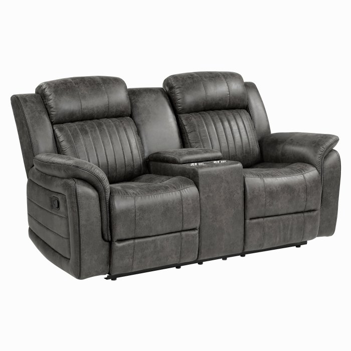 Second image of 9479BRG-2 Double Reclining Love Seat with Center Console