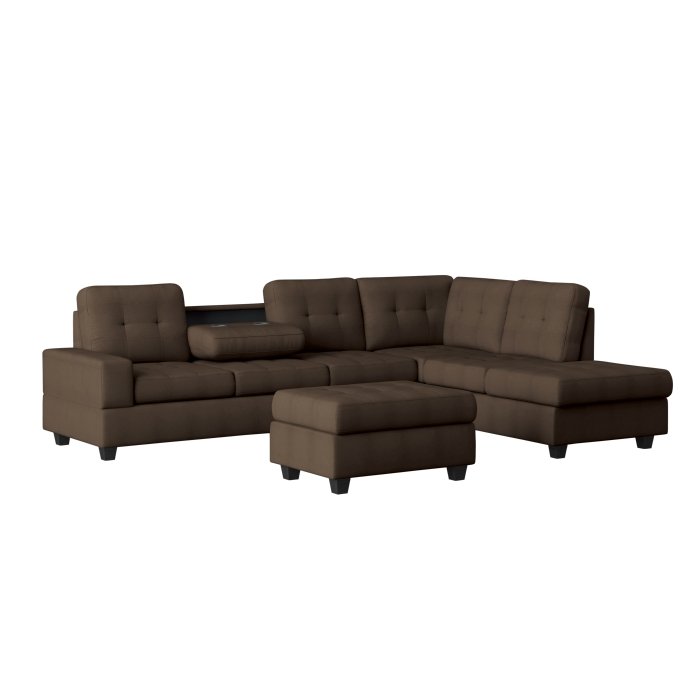 9507CHC*3OT 3-Piece Reversible Sectional with Drop-Down Cup Holders and Storage Ottoman