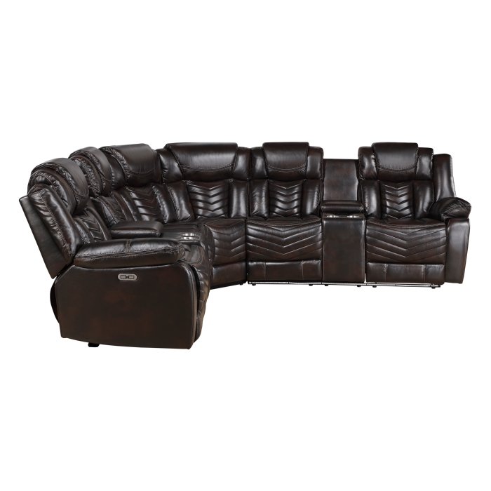 Second image of 9508DB*SCPW 3-Piece Power Reclining Sectional with Consoles, Speakers, Subwoofer and LED Lighting
