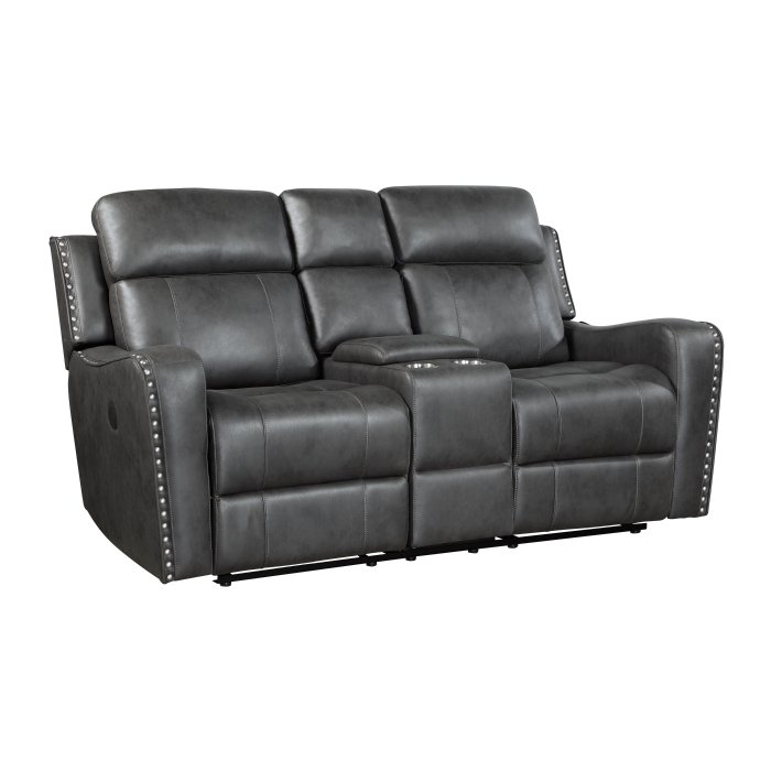 Second image of 9515DGY-2PW Power Double Reclining Love Seat with Center Console