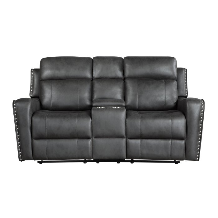 9515DGY-2 Double Reclining Love Seat with Center Console