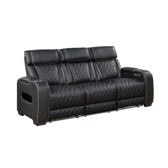 Second image of 9516BLK-3PWH Power Double Reclining Sofa with Center Drop-Down Cup Holders, Power Headrests, Storage Arms(Top and Side), Cup holders and Reading Lights, Two Wireless Chargers, Charging Ports and LED Lighting