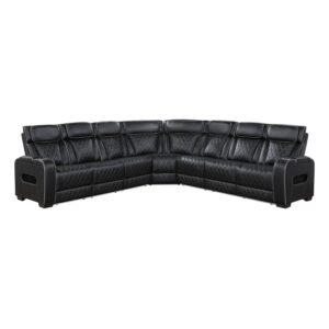9516BLKS*33L3RPWH 3-Piece Power Reclining Sectional with Center Drop-Down Cup Holders, Power Headrests, Storage Arms(Top and Side), Cup holders, Charging Ports, Reading Lights, Wireless Chargers, Charging Ports and LED Lighting