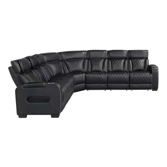 Second image of 9516BLKS*33L3RPWH 3-Piece Power Reclining Sectional with Center Drop-Down Cup Holders, Power Headrests, Storage Arms(Top and Side), Cup holders, Charging Ports, Reading Lights, Wireless Chargers, Charging Ports and LED Lighting
