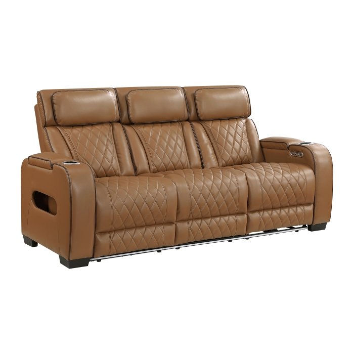 Second image of 9516BRW-3PWH Power Double Reclining Sofa with Center Drop-Down Cup Holders, Power Headrests, Storage Arms(Top and Side), Cup holders and Reading Lights, Two Wireless Chargers, Charging Ports and LED Lighting