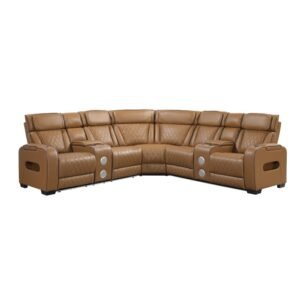 9516BRWS*32LCN2RCNPWH 3-Piece Power Reclining Sectional with Consoles, Power Headrests, Storage Arms(Top and Side), Cup holders, Charging Ports, Wireless speakers and LED lighting