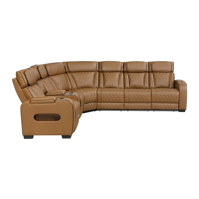 Second image of 9516BRWS*32LCN3RPWH 3-Piece Power Reclining Sectional with Left Side Console, Drop-Down Cup Holders, Power Headrests, Storage Arms(Top and Side), Cup holders, Reading Lights, Charging Ports, Wireless speakers, Two Wireless Chargers, and LED lighting