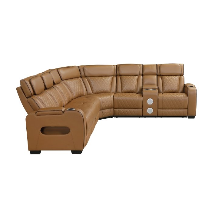 Second image of 9516BRWS*33L2RCNPWH 3-Piece Power Reclining Sectional with Right Side Console, Drop-Down Cup Holders, Power Headrests, Storage Arms(Top and Side), Cup holders, Reading Lights, Charging Ports, Wireless speakers, Two Wireless Chargers, and LED lighting