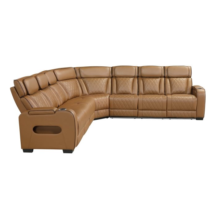 Second image of 9516BRWS*33L3RPWH 3-Piece Power Reclining Sectional with Center Drop-Down Cup Holders, Power Headrests, Storage Arms(Top and Side), Cup holders, Charging Ports, Reading Lights, Wireless Chargers, Charging Ports and LED Lighting