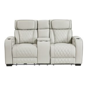 9516TPE-2PWH Power Double Reclining Love Seat with Center Console, Power Headrests, Storage Arms(Top and Side), Cup holders, Charging Ports and LED lighting