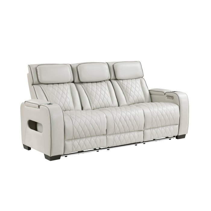 Second image of 9516TPE-3PWH Power Double Reclining Sofa with Center Drop-Down Cup Holders, Power Headrests, Storage Arms(Top and Side), Cup holders and Reading Lights, Two Wireless Chargers, Charging Ports and LED Lighting