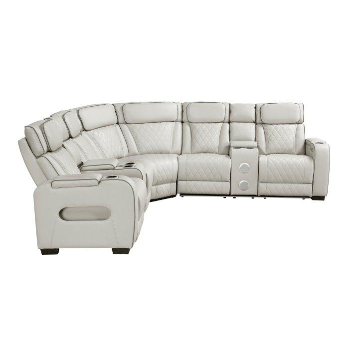 Second image of 9516TPES*32LCN2RCNPWH 3-Piece Power Reclining Sectional with Consoles, Power Headrests, Storage Arms(Top and Side), Cup holders, Charging Ports, Wireless speakers and LED lighting