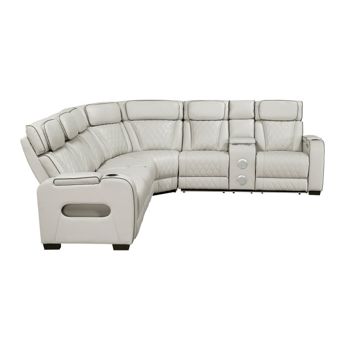 Second image of 9516TPES*33L2RCNPWH 3-Piece Power Reclining Sectional with Right Side Console, Drop-Down Cup Holders, Power Headrests, Storage Arms(Top and Side), Cup holders, Reading Lights, Charging Ports, Wireless speakers, Two Wireless Chargers, and LED lighting