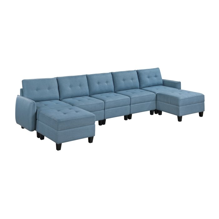 Second image of 9557BUE*7SC2OT 7-Piece Sectional with Storage and Two Ottomans