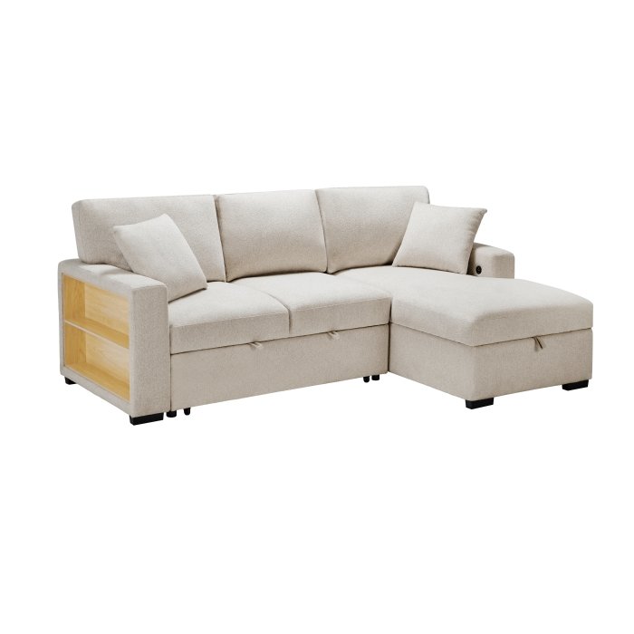 Second image of 9630BE*22LRC Sectional with Right Chaise, Pull-out Bed, Hidden Storage and Shelves, Charging Ports