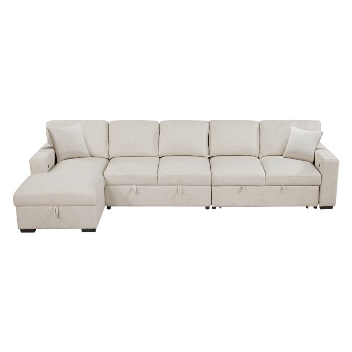 Second image of 9630BE*3LC2R Sectional with Left Chaise, Pull-out Bed, Hidden Storages  and Shelves, Charging Ports