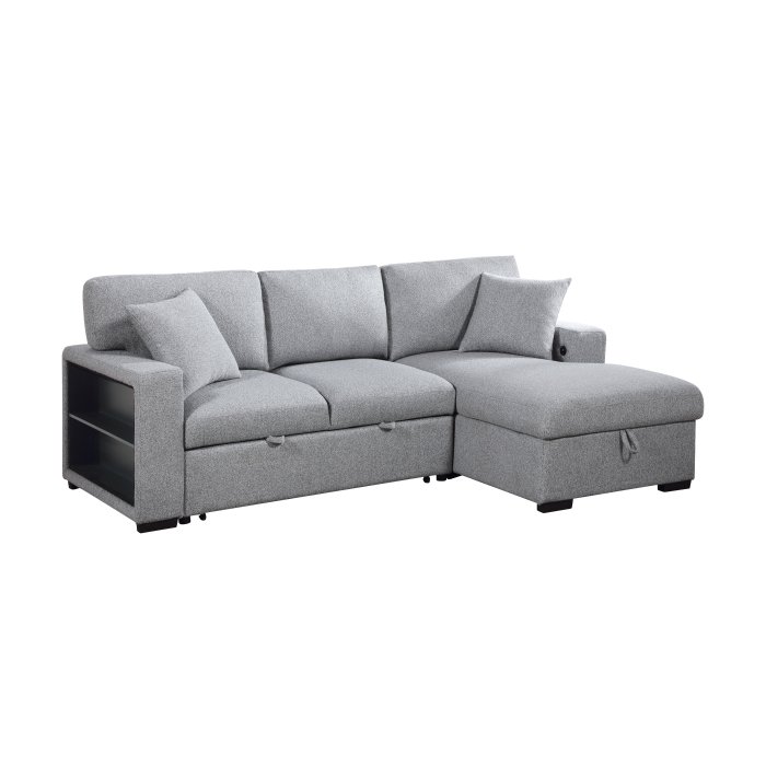 Second image of 9630GY*22LRC Sectional with Right Chaise, Pull-out Bed, Hidden Storage and Shelves, Charging Ports