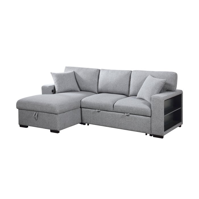 Second image of 9630GY*2LC2R Sectional with Left Chaise, Pull-out Bed, Hidden Storages and Shelves, Charging Ports