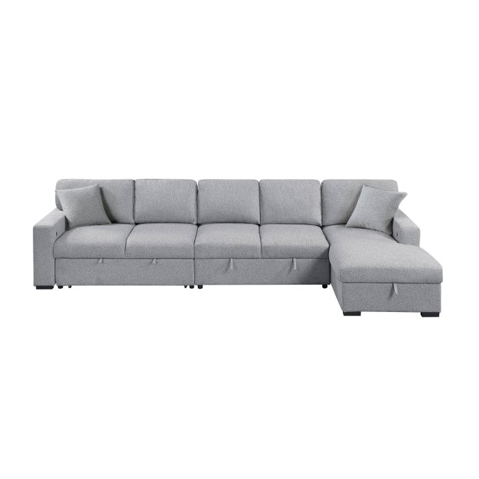 Second image of 9630GY*32LRC Sectional with Right Chaise, Pull-out Bed, Hidden Storages and Shelves, Charging Ports