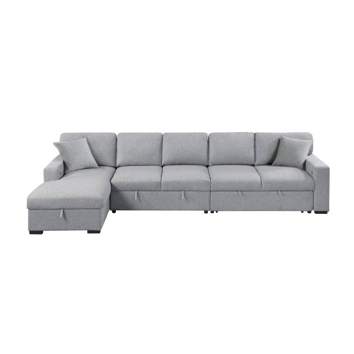 Second image of 9630GY*3LC2R Sectional with Left Chaise, Pull-out Bed Hidden Storages and Shelves, Charging Ports