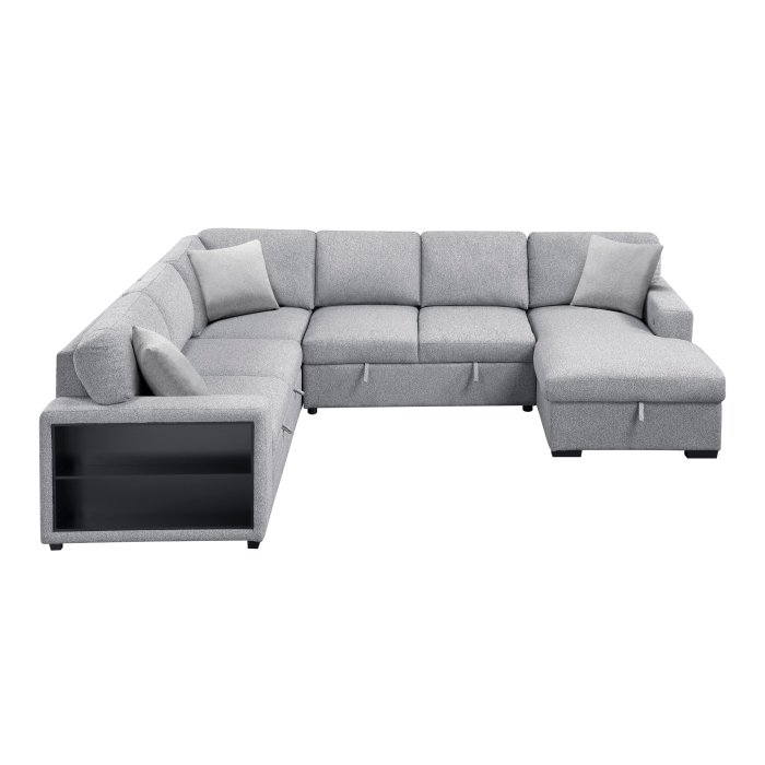 Second image of 9630GY*42LRC Sectional with Right Chaise, Pull-out Bed, Hidden Storages and Shelves, Charging Ports