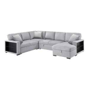 9630GY*42LRC Sectional with Right Chaise, Pull-out Bed, Hidden Storages and Shelves, Charging Ports