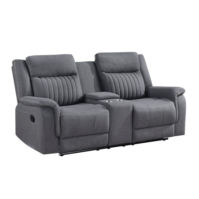 Second image of 9646GY-2 Double Reclining Love Seat with Center Console