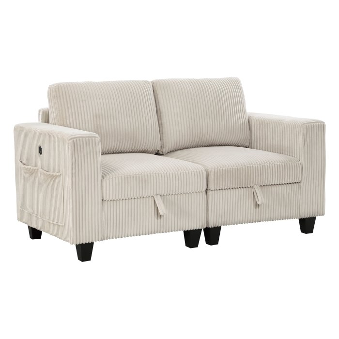 Second image of 9650NBE-2* Love Seat with Storage, Storage Pouches and Charging Ports