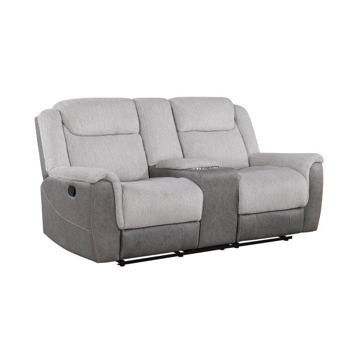 Second image of 9703GY-2 Double Reclining Love Seat with Center Console