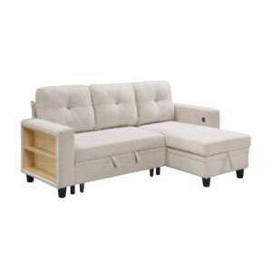 9705BE*32AVC Sectional with Reversible Chaise, Pull-out Bed, Shelves and Charging Ports