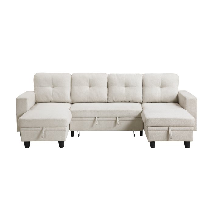 Second image of 9705BE*42AVC Sectional with Two Chaises, Pull-out Bed, Shelves and Charging Ports