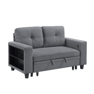9705GY-2* Love Seat with Pull-out Bed, Shelves and Charging Ports