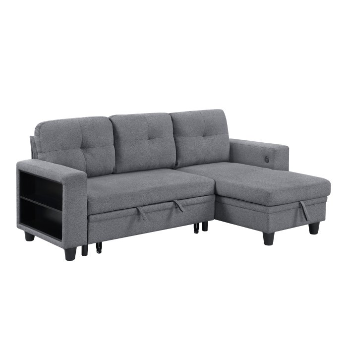 Second image of 9705GY*32AVC Sectional with Reversible Chaise, Pull-out Bed, Shelves and Charging Ports