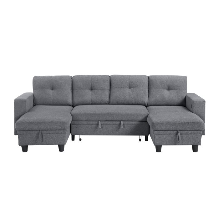 Second image of 9705GY*42AVC Sectional with Two Chaises, Pull-out Bed, Shelves and Charging Ports