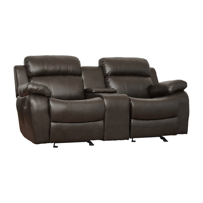 Second image of 9724BRW-2 Double Glider Reclining Love Seat with Center Console