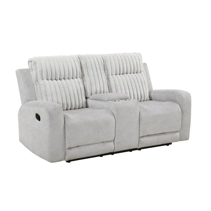 Second image of 9728LGY-2 Double Reclining Love Seat with Center Console