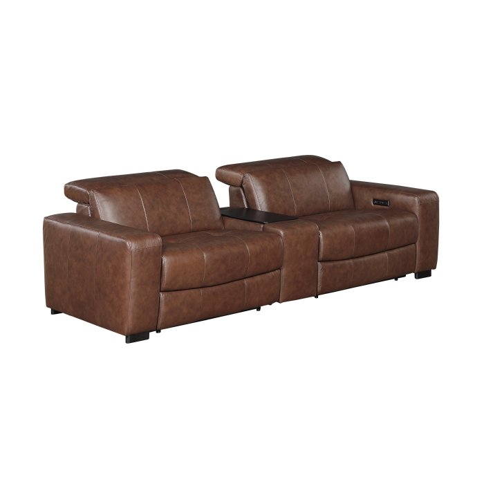 Second image of 9790BRW-2CNPWH* Power Double Reclining Love Seat with Center Console, Power Headrest and Charging Ports