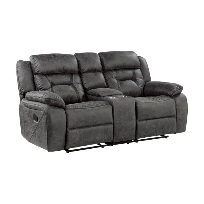 Second image of 9989GY-2 Double Reclining Love Seat with Center Console