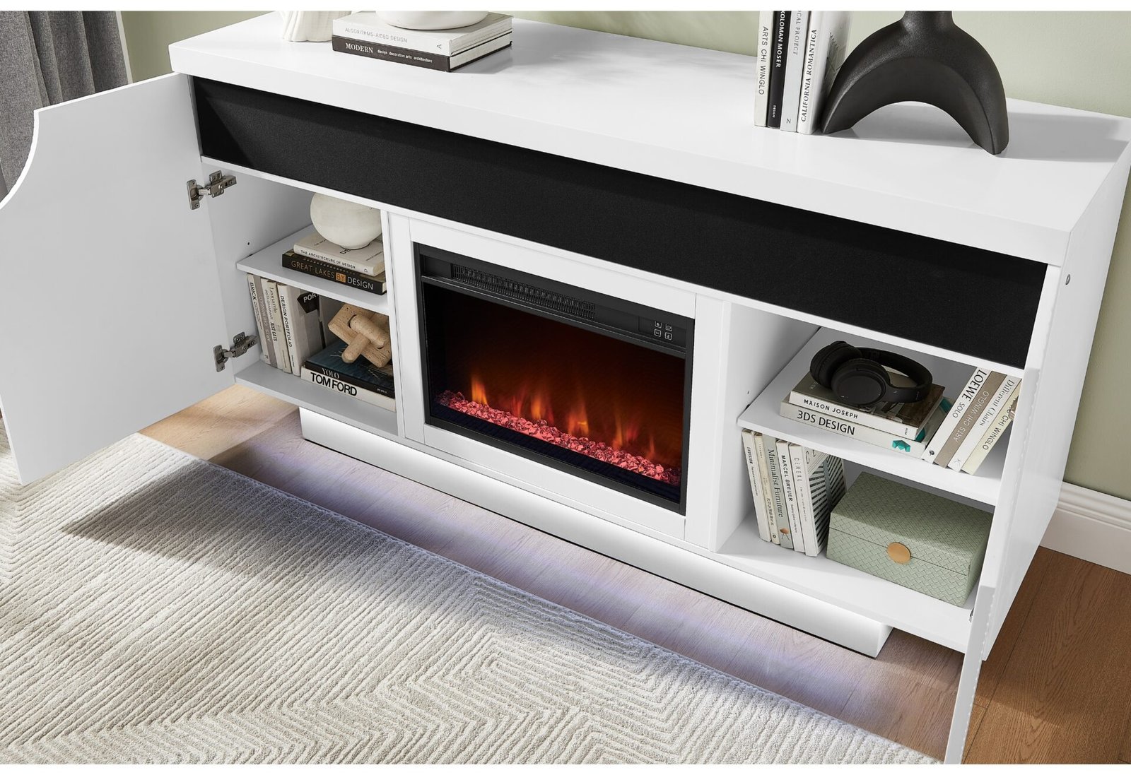 Second image of AILEEN WHITE 66″ ENT UNIT W/LED, SPEAKERS, CRYSTAL AND POP-UP DOORS