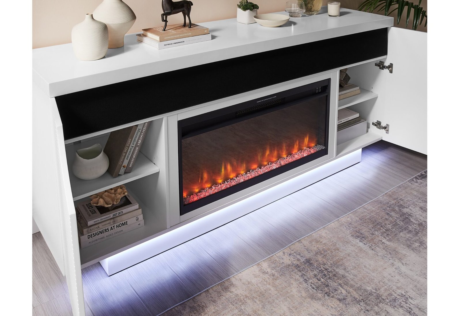 Second image of AILEEN WHITE 76″ ENT UNIT W/LED, SPEAKERS, CRYSTAL AND POP-UP DOORS