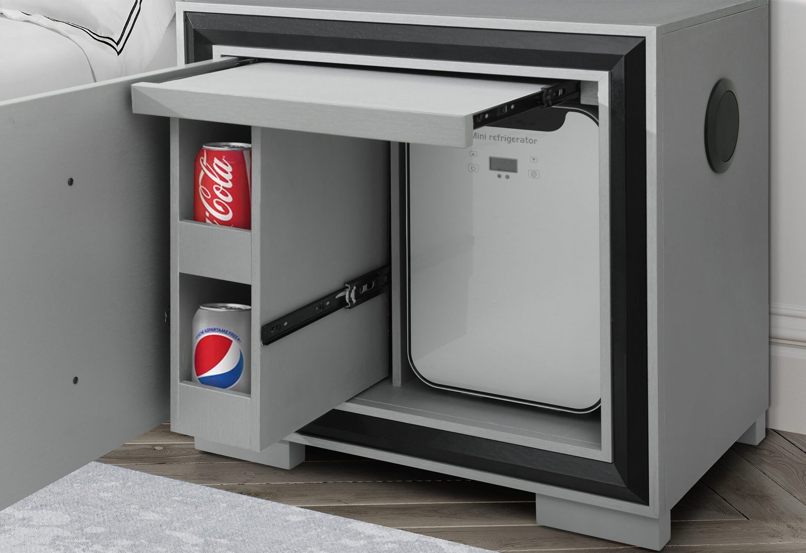 Second image of AMELIA GREY/BLACK NIGHTSTAND WITH COOLER AND SPEAKER