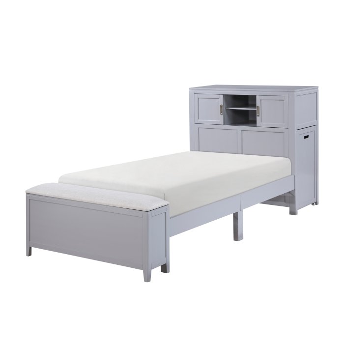 Second image of B2024GYBC-1* Twin Bookcase Platform Bed with Hidden Desk, Stool and Storage Bench