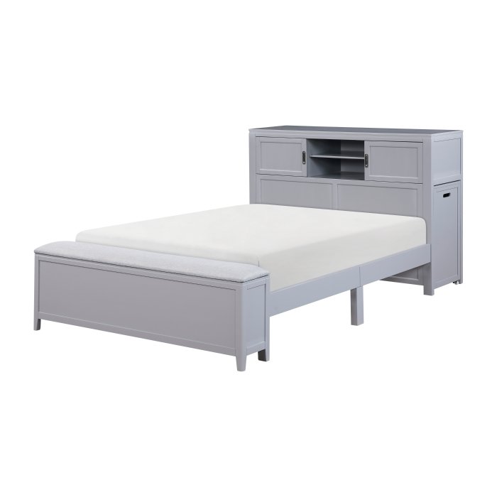 Second image of B2024GYBCF-1* Full Bookcase Platform Bed with Hidden Desk, Stool and Storage Bench