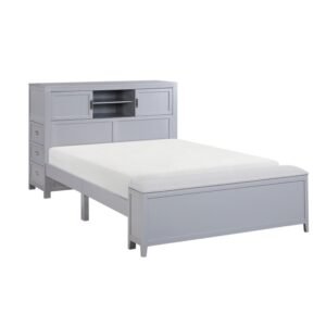 B2024GYBCF-1* Full Bookcase Platform Bed with Hidden Desk, Stool and Storage Bench
